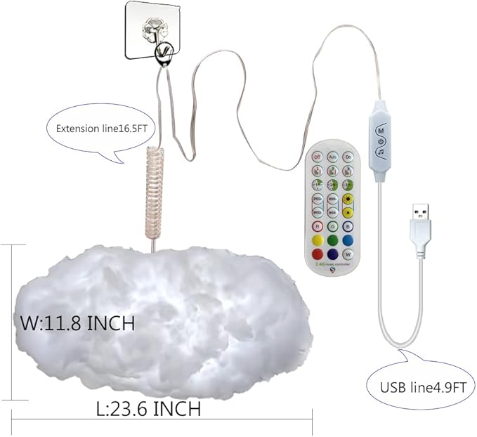 3D Big Cloud lightning Light Kit Music Sync Warm White Multicolor lightning Changing Strip Lights 360 Degree Wireless Remote APP NO DIY Coolest Decorations for Adults and Kids Indoor Home Bedroom
