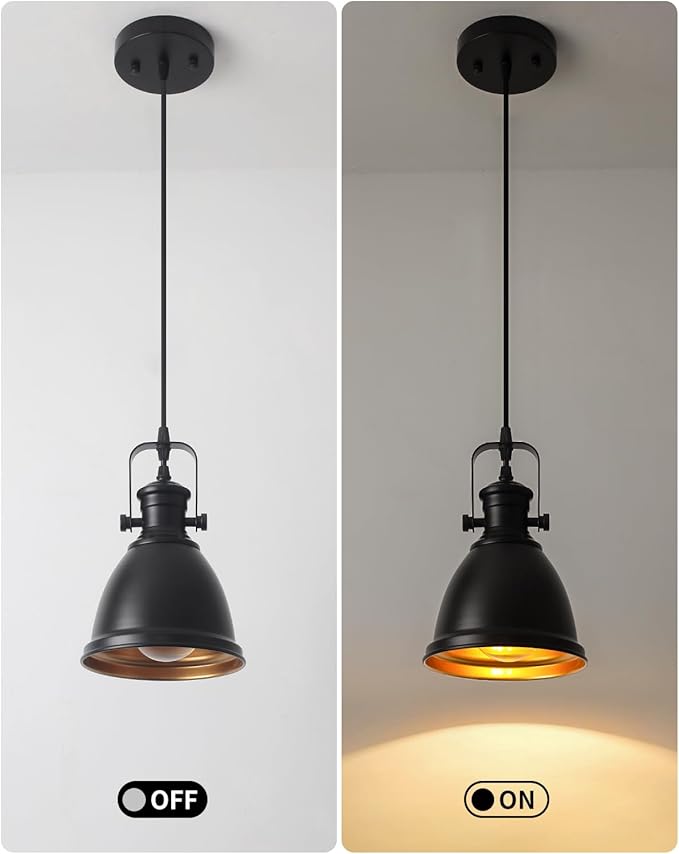 Black Pendant Lights Kitchen Island 3 Pack, Vintage Pendant Light, 6.5’’ Farmhouse Pendant Light Fixtures, Adjustable Height, Pendant Lighting for Dining Room, Living Room, Sink, Bar
