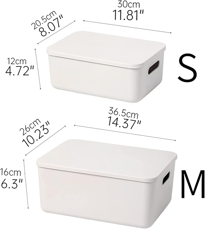 Plastic Storage Baskets With Lid Organizing Container Lidded Knit Storage Organizer Bins for Shelves Drawers Desktop Closet Playroom Classroom Office (M+2S, Light grey)