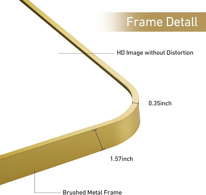 22x30 Inch Bathroom Mirror for Wall,Matte Gold Framed Rectangle Mirror with Rounded Corner,Aluminum Alloy Framed Brushed Wall Mirror for Bedroom or Living Room,Vertical or Horizontal