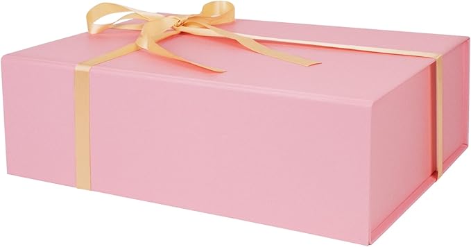 RayofSun Pink Gift Box,13.8" x 9" x 4.3" Large Groomsmen Proposal Box with Magnetic Closure Lid and Ribbon for Anniversary Wedding Birthday Graduation Festivals (1 Pack)