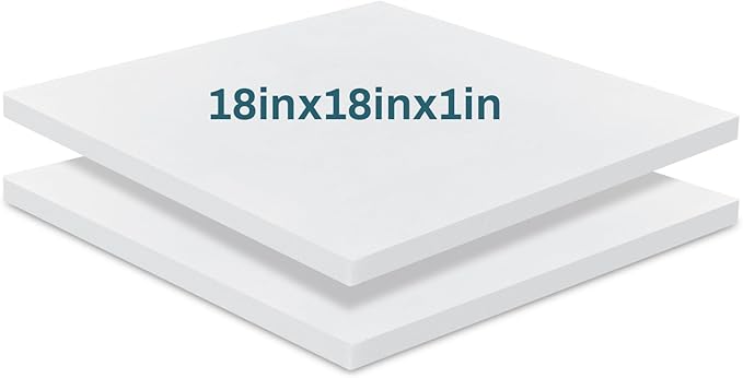 Frienda 2 Pack 1" x 18" x 18" Upholstery High Density Foam Cushion Replacement Square Cut to Size Foam Couch for Chair Couches Padding Shipping Packing DIY Cosplay Projects