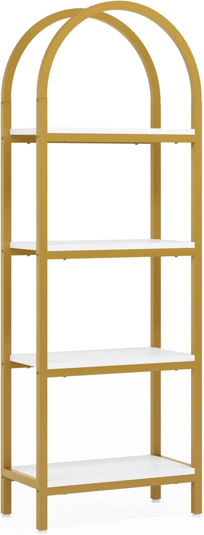 Tribesigns 4-Tier Open Bookshelf, 70.8" Modern Wood Bookcase Storage Shelves with Metal Frame, Freestanding Display Rack Tall Shelving Unit for Office, Bedroom, Living Room (White & Gold, 1PC)