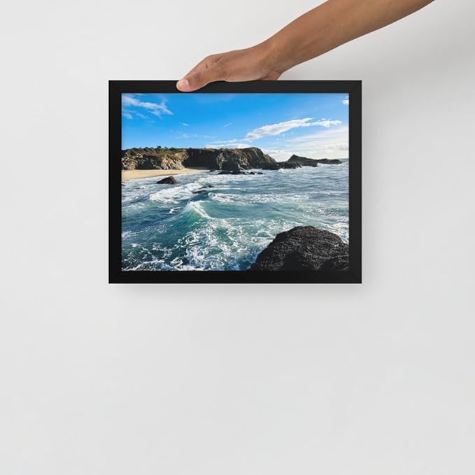 Bodega Bay Coastal Wall Art – Framed Ocean Photography Print – California Nature Landscape Poster – Seascape Decor for Living Room or Bedroom (11x14 inches) - Wooden Framed (Black)