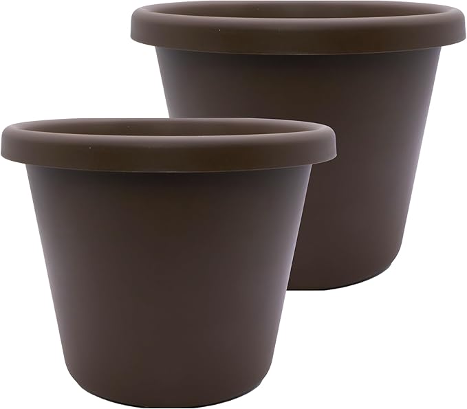 The HC Companies Classic Round Plastic Plant Pot w/Rolled Rim - Lightweight & UV Resistant Flower Pot for Herbs & More - Outdoor & Indoor Plant Pots w/Drainage (11.5 inch Chocolate, Pack of 2)