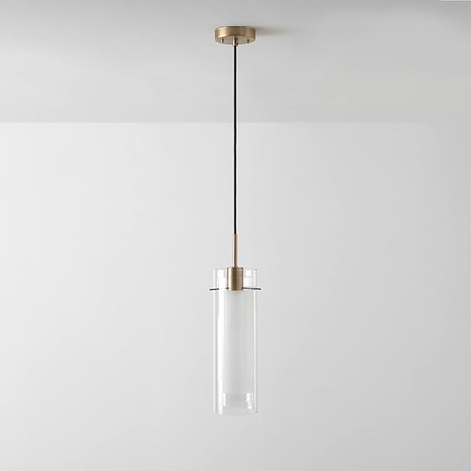 GLOBE Electric 65698 Sydney 1-Light Pendant Lighting, Matte Brass, Clear Glass Outer Shade, Frosted Glass Insert