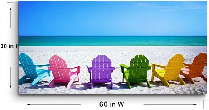 Beach Canvas Wall Art for Living Room, PIY Blue Sea with Colorful Chairs Picture Prints Decor, Relax Leisure Time Home Decorations (Waterproof, Ready to Hang, 30x60 Extra Large)