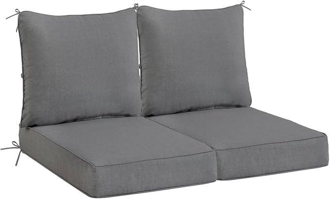 Sundale Outdoor Olefin Deep Seat Cushion Set of 2, Patio Chair Cushion and Pillow, Water-Resistant Sectional Sofa Pad with Straps Medium Gray, 24 x 24 x 4 Inches