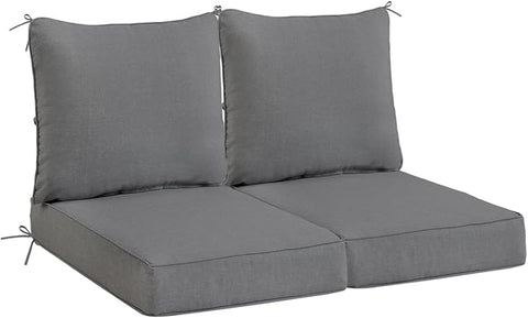 Sundale Outdoor Olefin Deep Seat Cushion Set of 2, Patio Chair Cushion and Pillow, Water-Resistant Sectional Sofa Pad with Straps Medium Gray, 24 x 24 x 4 Inches