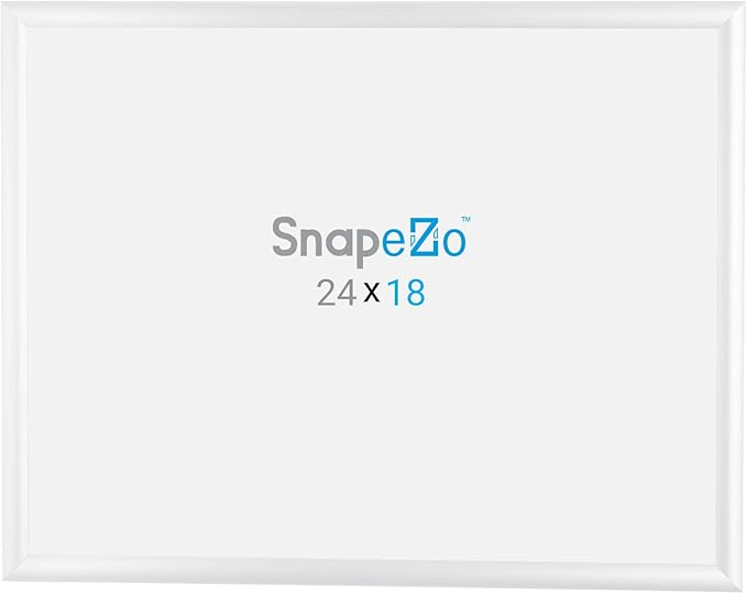 SnapeZo Poster Frame 18x24 Inches, White 1 Inch Aluminum Profile, Front-Loading Snap Frame, Wall Mounting, Sleek Series