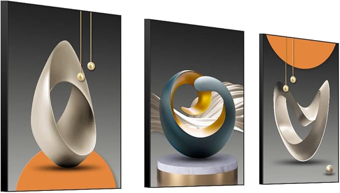 MPLONG Wall Art, Bright Style Framed Wall Art, Abstract Modern Art Shape Pattern White Blue Yellow Grey Wall Art Artfully Matching Living Room Bedroom Office Wall Decor - 20"x 28"x 3 Panels