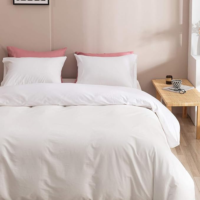 Wellboo White Comforter Sets Full Solid White Bedding Comforters Cotton Plain White Bed Quilts Full Modern White Warm Bedding Women Men All White Durable Comforters Soft Health Pure White Bedding Full