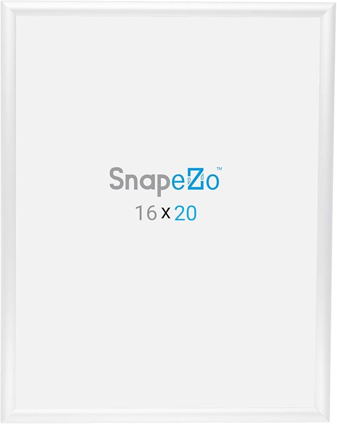 SnapeZo Photo Frame 16x20 Inches, White 1 Inch Aluminum Profile, Front-Loading Snap Frame, Wall Mounting, Sleek Series