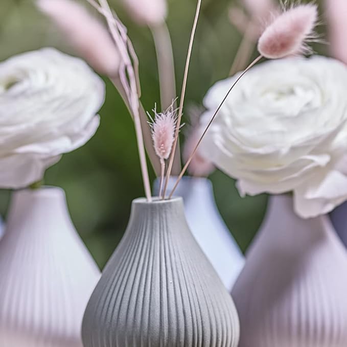 Chive ‘Frost’ Ceramic Flower Vase — Set of 6 Beautiful Small Bud Vases for Flowers & House Plants — Perfect Shelf Centerpieces and Living Room Decor — Assorted Colors