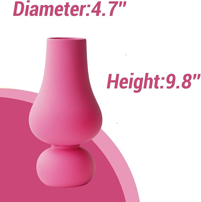 BLOFLO Hot Pink Ceramic Vase, Colorful Ceramic Vase, Modern Dried Flower Vases, Pink Round Vase for Centerpieces Wedding Dinner Table Party Office, Housewarming Gift (2 Layers Pink)