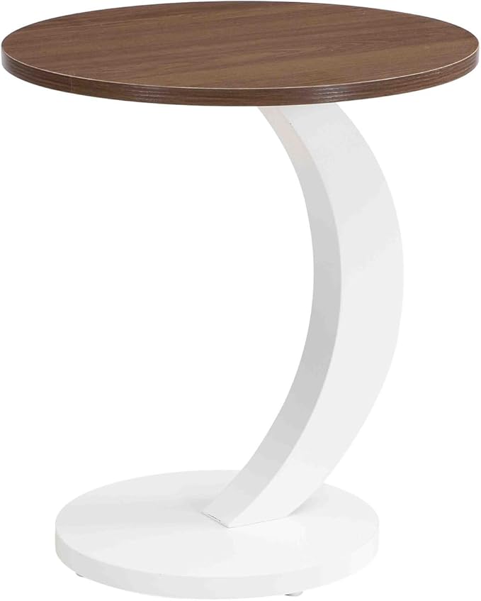 2 Piece Living Room Set, Modern Nest Coffee Table Set of 2, Wooden Brown Tabletop Oval Coffee and End Table Set with White Metal Geometric Base