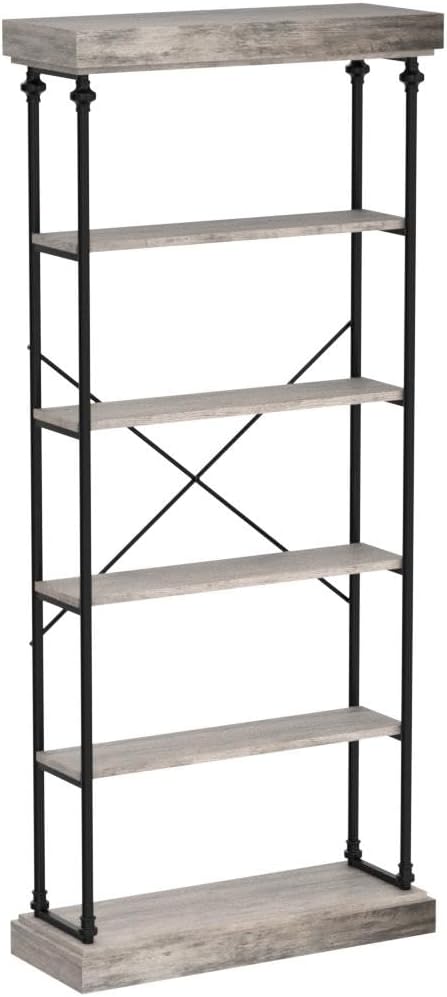 IDEALHOUSE Industrial Bookshelf Wood Bookcase 6 Tier Storage Open Rack Shelf with Metal Frame Rustic Tall Standing Bookshelves Large Grey Display Rack for Bedroom,Living Room and Home Office