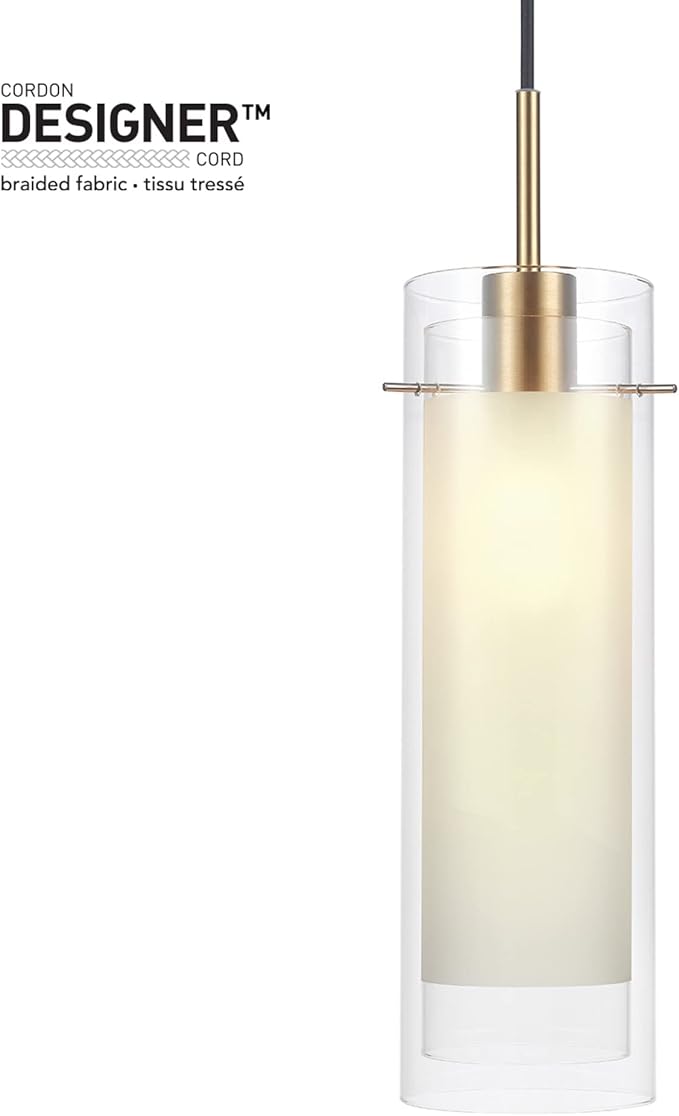 GLOBE Electric 65698 Sydney 1-Light Pendant Lighting, Matte Brass, Clear Glass Outer Shade, Frosted Glass Insert