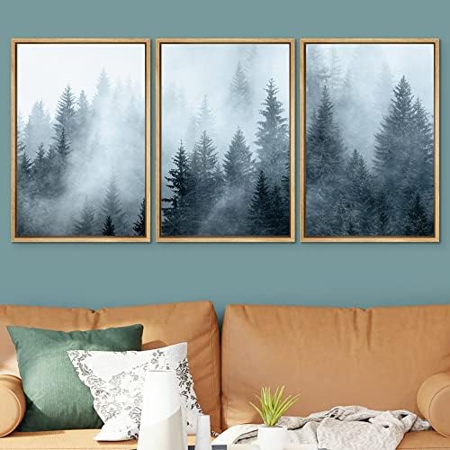 SIGNWIN Framed Canvas Print Wall Art Set Winter Fog Mist Pine Tree Mountain Forest Nature Wilderness Photography Modern Art Landscape Relax/Calm for Living Room, Bedroom, Office - 16"x24"x3 Natural