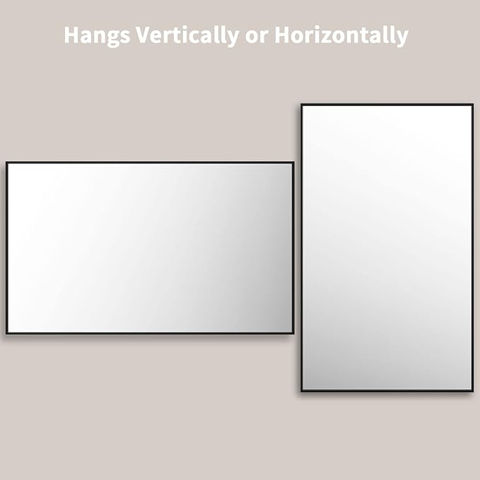 LOAAO 60"X36" Black Rectangle Bathroom Mirror Wall, Matte Black Aluminum Alloy Frame, Tempered Glass, Hangs Vertically or Horizontally, Easy to Install
