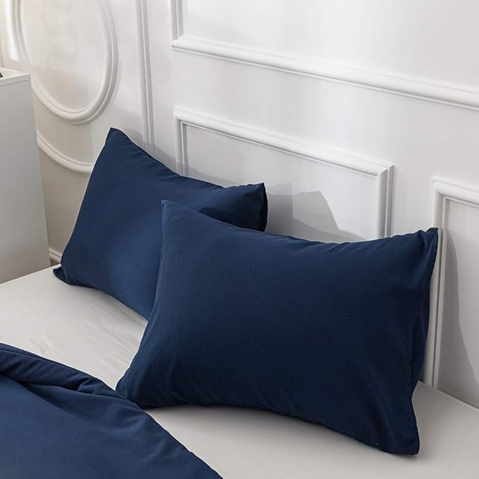 Pureant Navy Blue Comforter Full Set Dark Blue Bedding Comforter Set Solid Navy Full Blanket Quilts Men Women Cotton Blue Full Size Comforter Breathable Soft Navy Blue Comforter with 2 Pillowcases