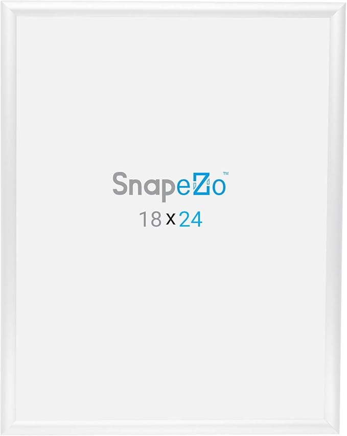 SnapeZo Poster Frame 18x24 Inches, White 1 Inch Aluminum Profile, Front-Loading Snap Frame, Wall Mounting, Sleek Series