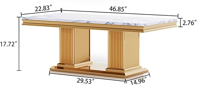 SSLine Rectangular Faux Marble Coffee Table for Living Room Modern Luxury White Marble Center Table with Gold Pedestal Base 46.8" Mid-Century Cocktail Table with Mirrored Stainless Steel Frame