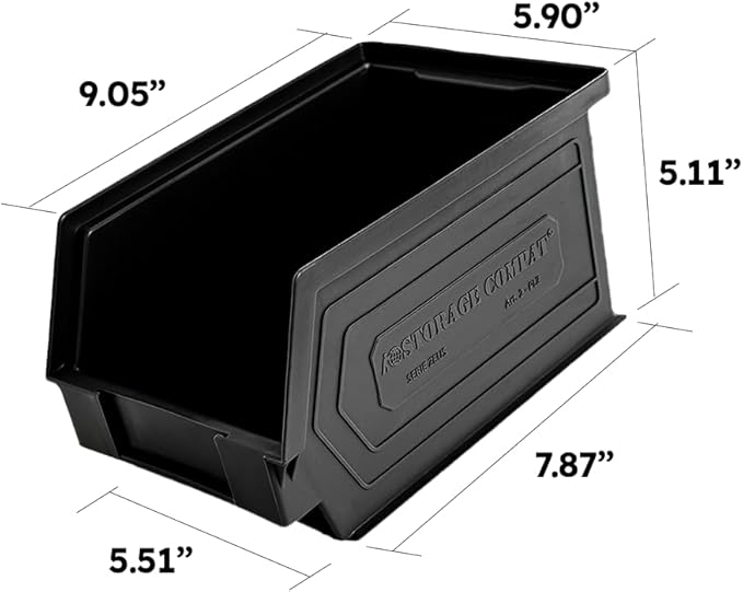 Plastic Storage Bins, Hanging, Stackable, Storage Organizer Bin for Warehouses, Workshops 9-Inch x 5-Inch x 5-Inch, Black, 12-Pack