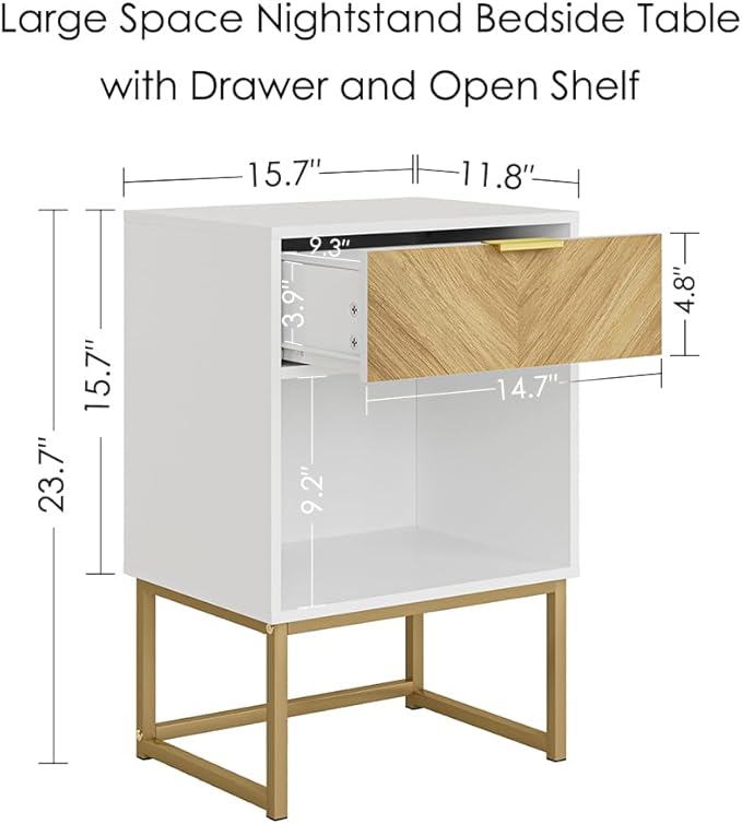 Masupu Extra Large Nightstand,Boho Night Stand Modern Farmhouse Wood Bedside Table with Storage Drawer,Side End Table for Bedroom,Living Room,Office White