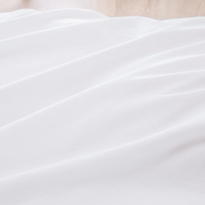 BESTOUCH Duvet Cover Set 100% Washed Cotton Linen Feel Super Soft Comfortable Chic Lightweight 3 PCs Home Bedding Set Solid Bright White Full/Double
