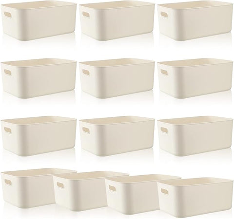 Zopeal Plastic Storage Bins 10 Pcs White Pantry Organizer Bins Small Baskets Storage Containers for Home Kitchen (14 x 10.5 x 6.4 Inch)