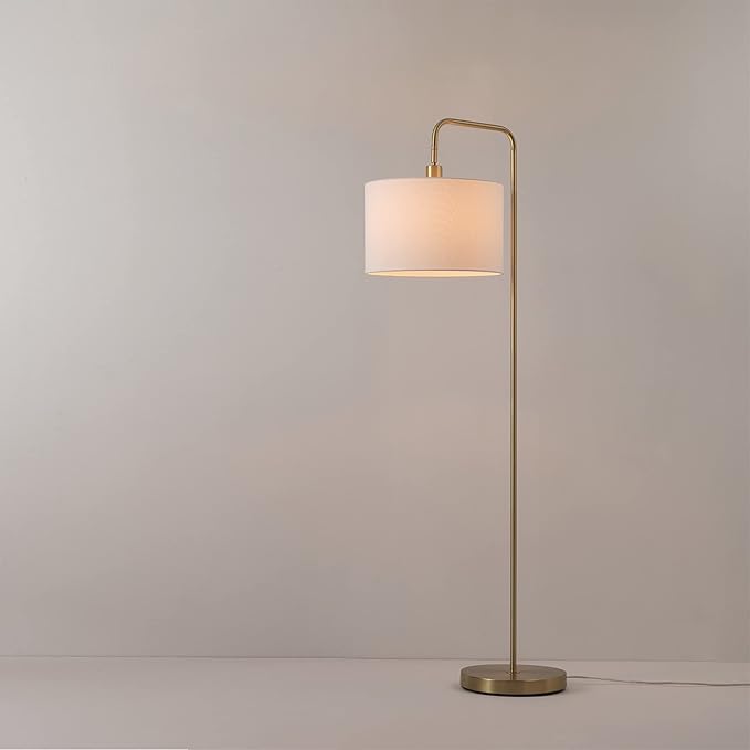 GLOBE Electric 61000021 58" Floor Lamp, Brass, White Linen Shade, On/Off Rotary Switch on Socket, Living Room Decor, Standing Lamps, Tall Lamp for Living-Room Corner