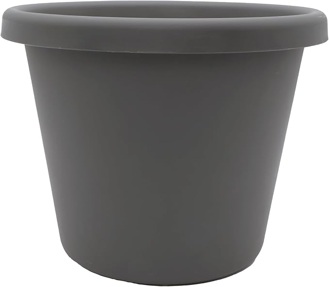 The HC Companies Classic Round Plastic Plant Pot w/Rolled Rim - Lightweight & UV Resistant Flower Pot for Herbs & More - Outdoor & Indoor Plant Pots w/Drainage (14 inch Warm Gray, Pack of 1)