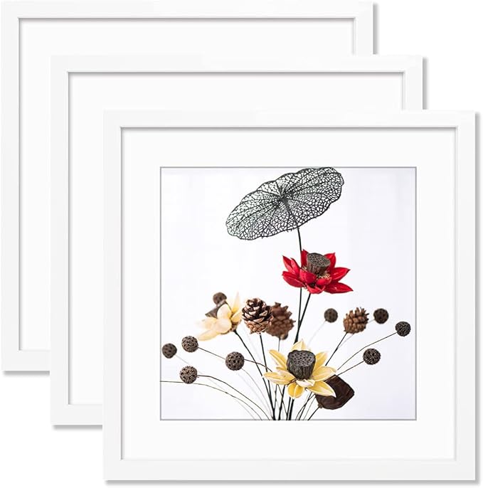THREELOVE 16x16 Frame White, Display Picture 12x12 with mat or 16x16 Without mat, Photo Poster Picture Frame Wall Mounting Home Decor, 3 PCS