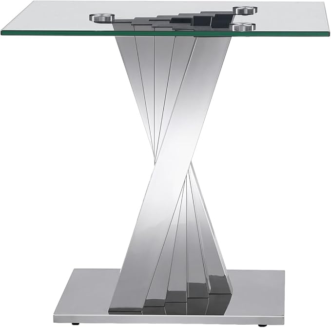 Glass 2 Piece Living Room Table Sets,2-Piece Table Set Includes Glass Coffee Table and End Tables with Stainless Steel Frame,Modern Coffee Table Set of 2 for Living Room