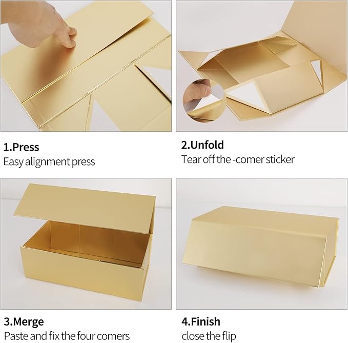 Gold Gift Boxes 10"x6"x3" with Magnetic Closure Lid Gift Boxes for Presents,Bridesmaid Gifts Box,Cute Box,Luxury for Gift Packaging, Magnetic Gift Box for Wrapping Gifts (Gold/5PCS)