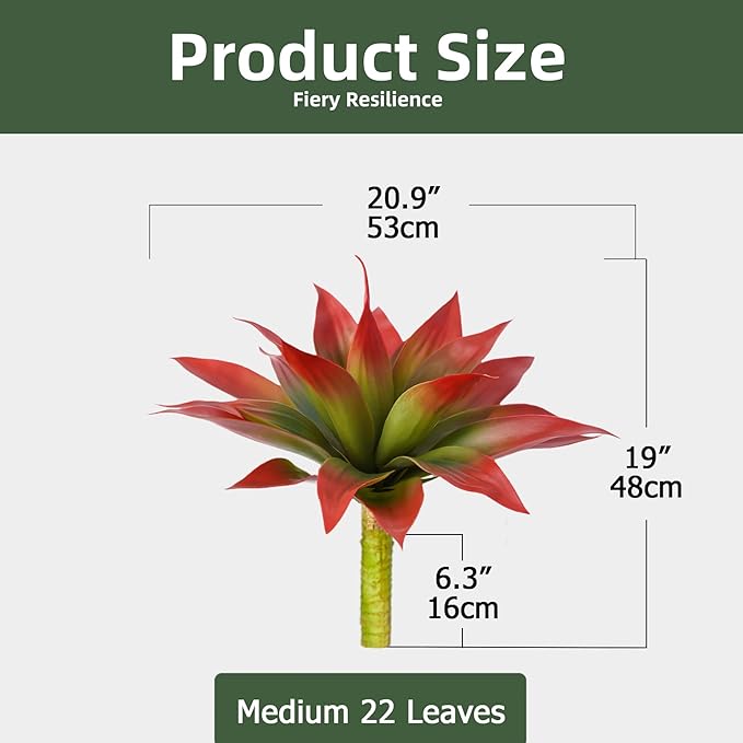 Artificial Agave 22" Faux Agave Fake Greenery Outdoor Artificial Plant Fake Plant for Indoor Home Decoration Plastic Plant Outdoor Decor Front Porch Decor Simulation Plants (Red 2Pcs) No Vase