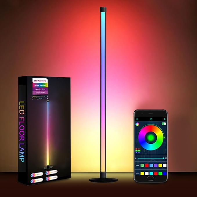 RGB Floor Lamp,Smart LED Corner Lamp with App and Remote Control,16 Million Colors & 80+ Scene,Music Sync,Timer Setting,Ideal for Living Rooms,Bedrooms,Gaming Rooms,Ambient Lighting (63” H)