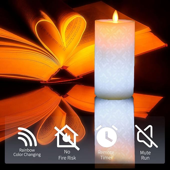 NICEME LED Multi Colored Flameless Candle with Remote Control Timer, 6" Realistic Wax Color Changing Candle Battery Operated with Flickering Flame for Wedding Home