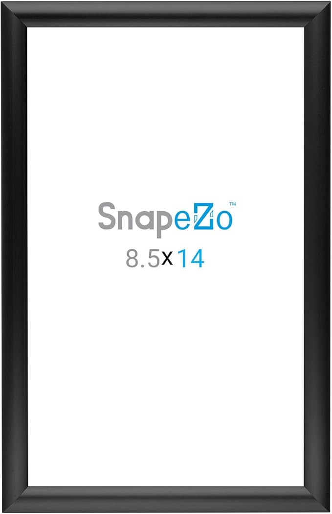 SnapeZo Letter Frame 8.5x14 Inches, Black 1 Inch Aluminum Profile, Front-Loading Snap Frame, Wall Mounting, Sleek Series