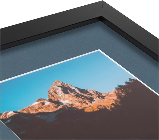 ArtToFrames Collage Photo Frame Double Mat with 2-5x7 inch Openings with Black Frame and Dutch Blue Top Mat