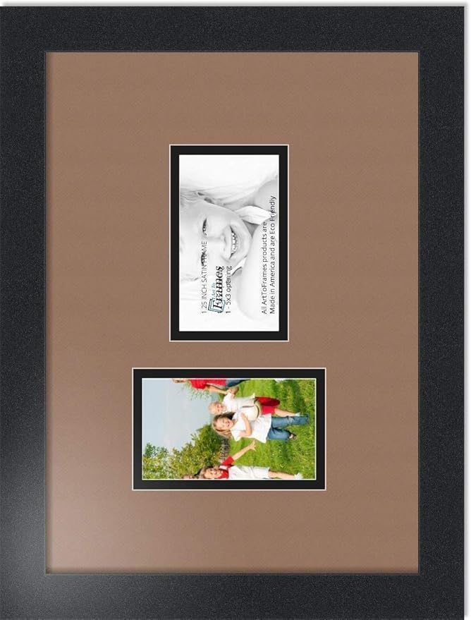 ArtToFrames Collage Photo Frame Double Mat with 2 - 3x5 Openings and Satin Black Frame