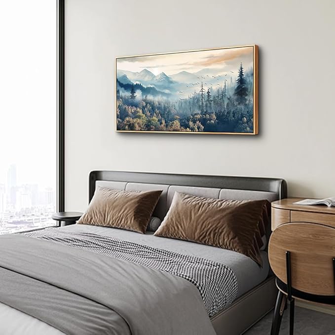 MHARTK66 Wood Framed Canvas Wall Art For Living Room Wall Decorations For Bedroom Office Wall Decor Prints Foggy Forest Trees Landscape Wall Painting Wall Pictures Ready To Hang Room Home Art Decor