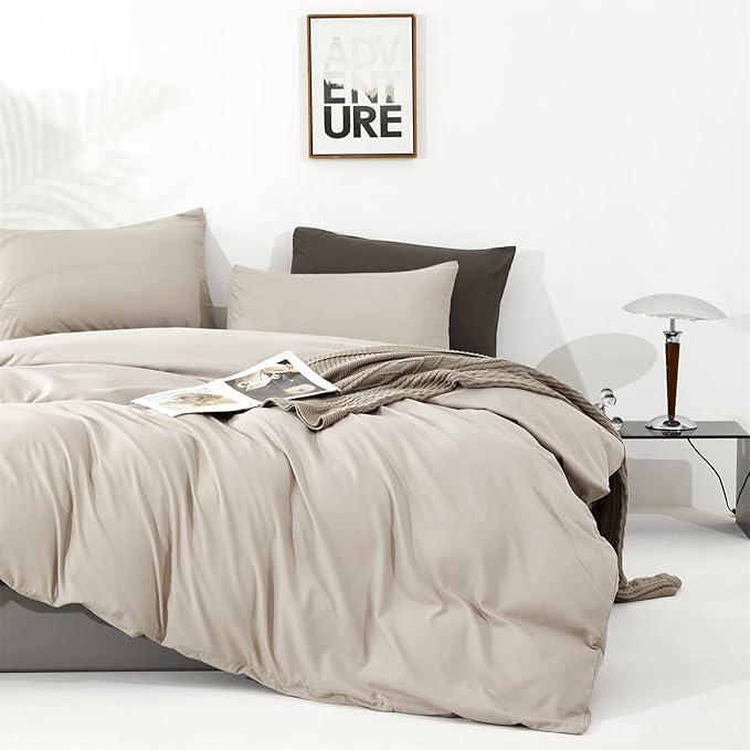 CLOTHKNOW Light Khaki Full Size Comforter Sets 3Pcs Oatmeal Bedding Comforter Sets All Season Soft Beige Khaki Comforter with 2 x Pillow Cases