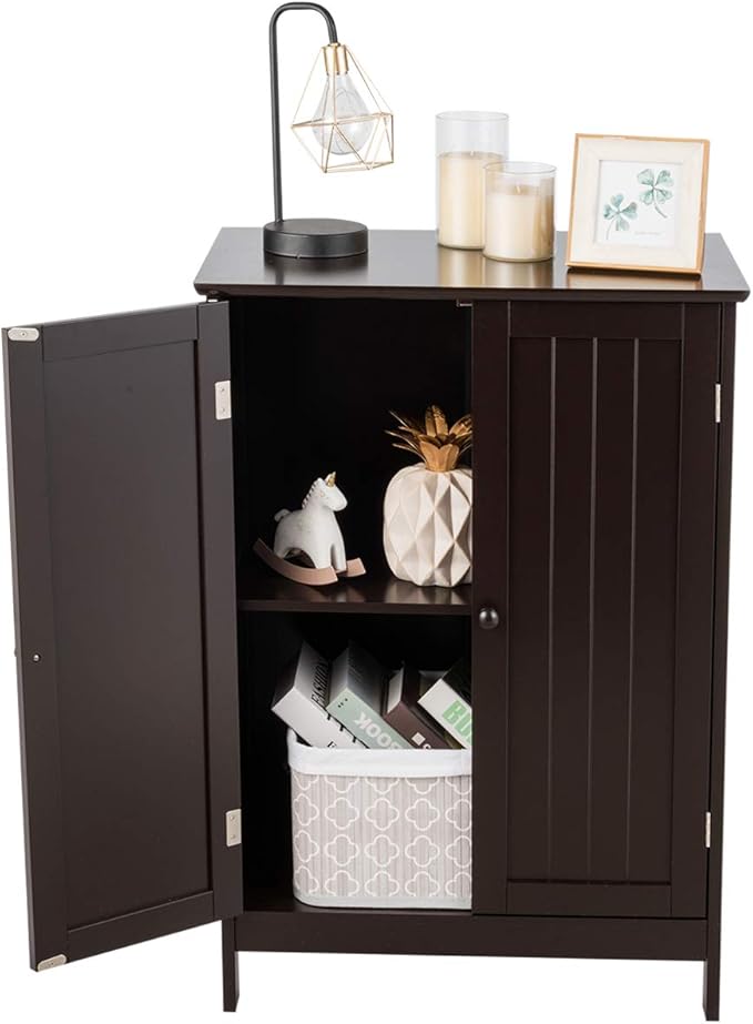 GLACER Bathroom Floor Cabinet, Wooden Storage Cabinet with Double Doors, Suitable for Bathroom, Living Room, Entryway, 23.5 x 14 x 34 inches (Brown)