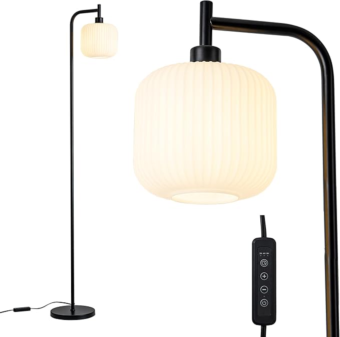 Mayna glass floor lamp living room, modern vertical lamp, remote control switch with glass lampshade, 67-inch high lamp suitable for bedroom and study (2700K LED Bulb Included)