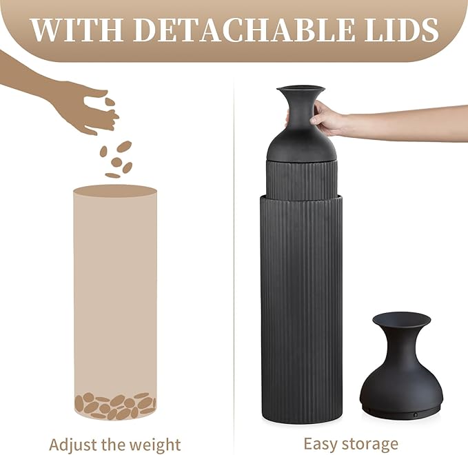 Sziqiqi Black Tall Ribbed Modern Metal Vase Trio - Large 27" Tall x 20" Wide x 16" Deep for Living Room, Bedroom, Kitchen, Corridor