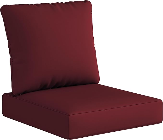 UIXE 24.5" Deep Seat Outdoor Cushion Set with Back Pillows, Patio Furniture Cushions, Sectional Sofa Bistro Chair Cushion - Red, Set of 6