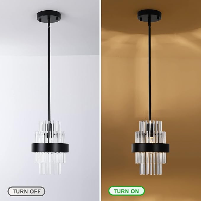 Pendant Light Fixtures, 7inch Modern Glass Pendant Lights, Matte Black Kitchen Island Lighting, Height Adjustable Pendant Lighting (Matte Black, 1 Pack)