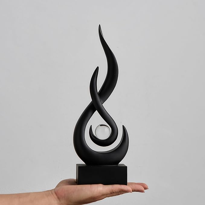 FJS Black Decor Modern Flame Statue Home Decorations for Living Room, 11.8" H Shelf Decor Accents, Abstract Art Resin Sculpture for Dining Room Office Coffee Table Centerpiece